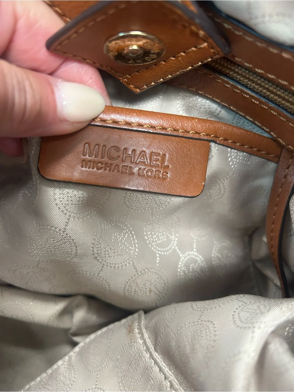 Michael Kors Jet Set large leather Brown Logo Tassel Drawstring Tote